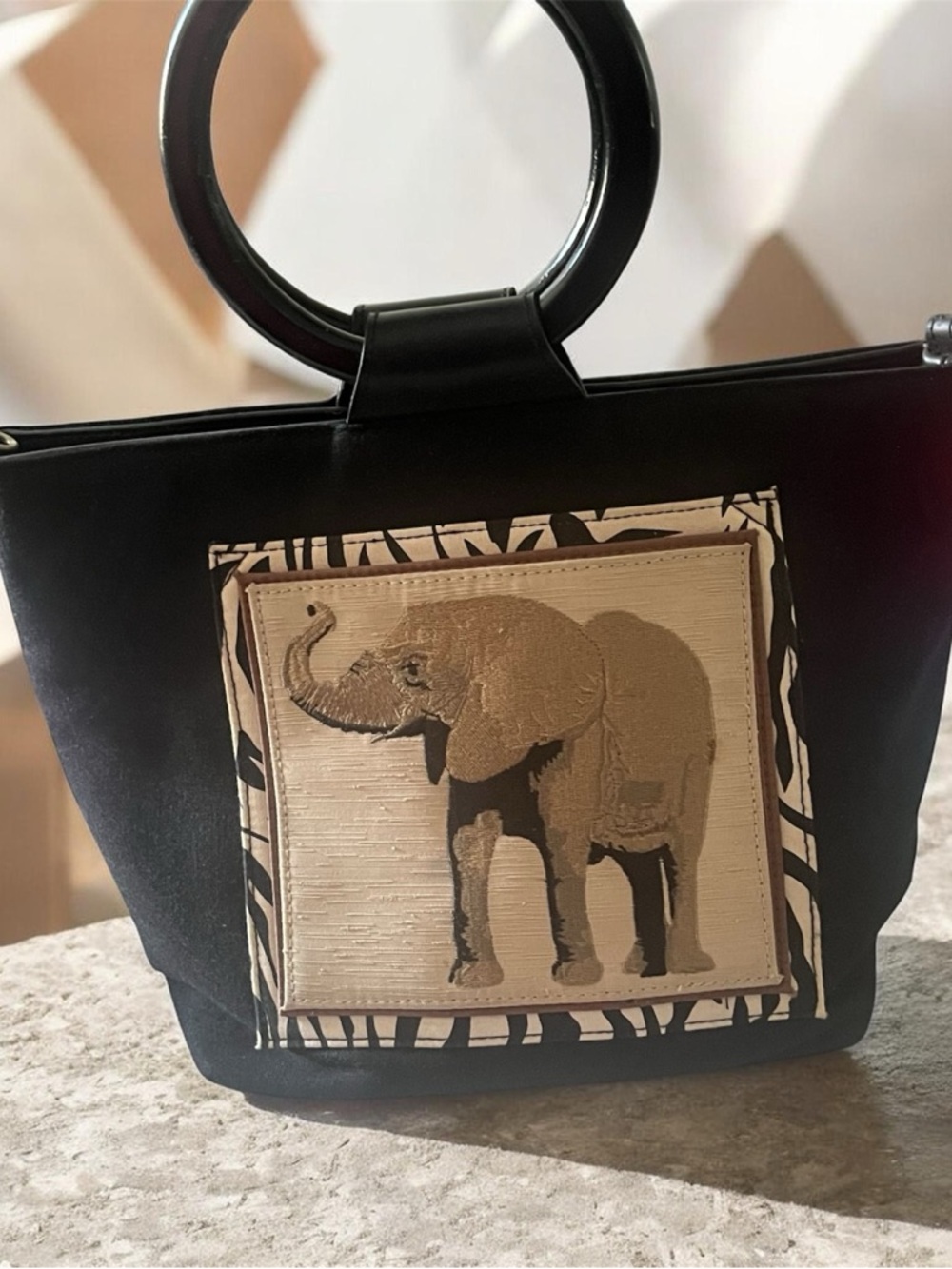 Bueno Black Elephant Embroidered Bag